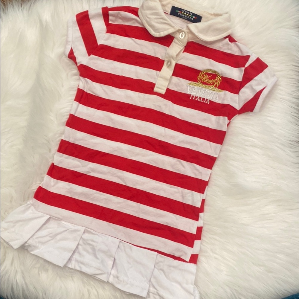 Red and White Italian Striped Girl’s Polo Shirt Dress 3T